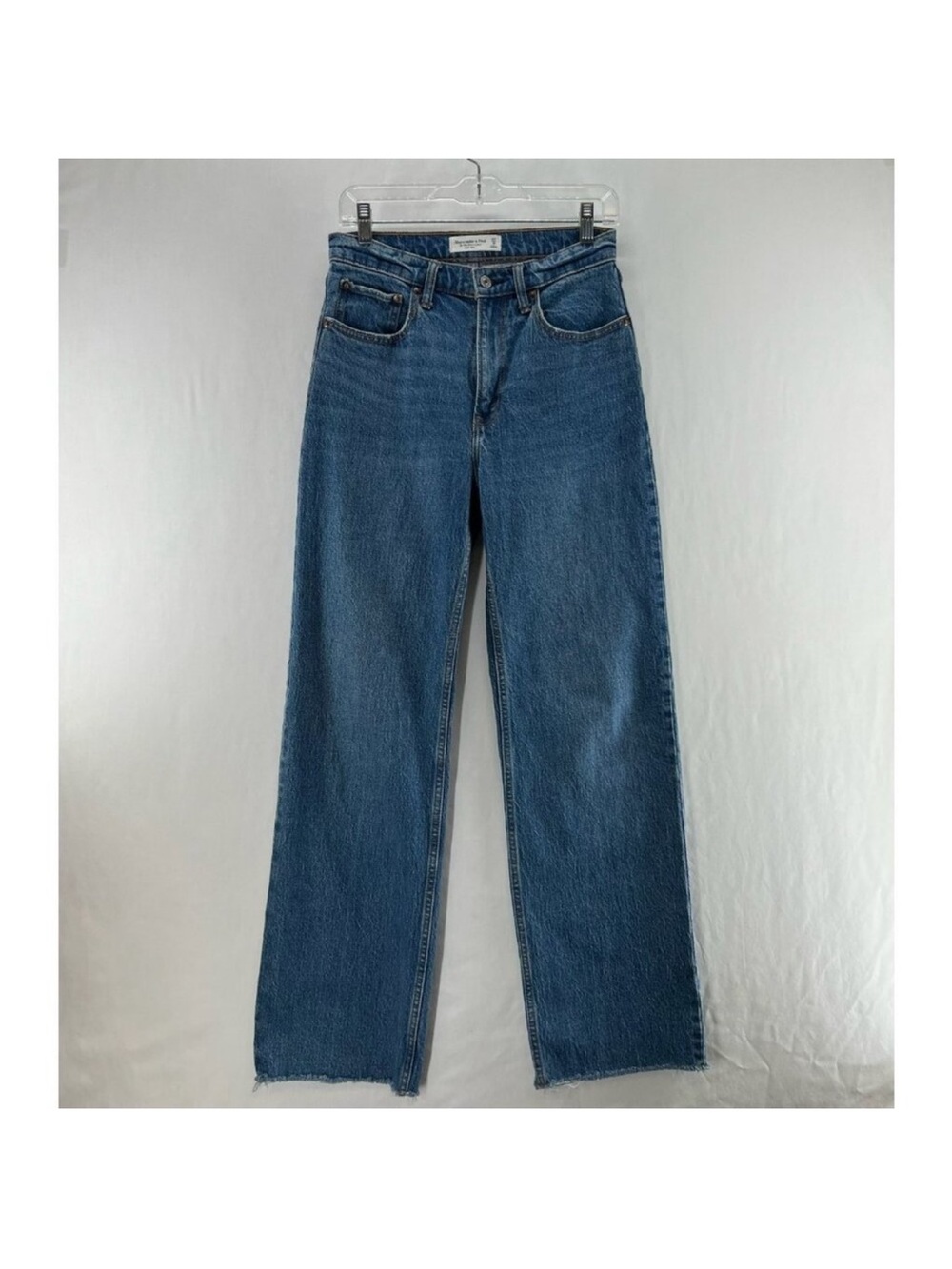 Abercrombie & Fitch The '90s Relaxed Jeans 27/4R High Rise Straight Raw Hem Blue